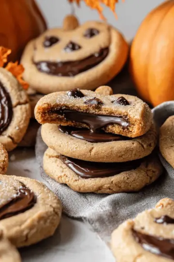 Milk Chocolate Stuffed Jack-O’-Lantern Cookies.