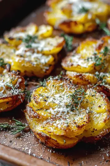 Baked Smashed Potatoes With Garlic & Parmesan