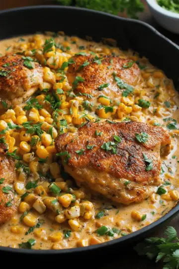 Skillet Creamy Cajun Chicken Lazone with Herby Corn