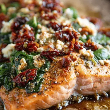 Sun-Dried Tomato and Feta Baked Salmon with Spinach