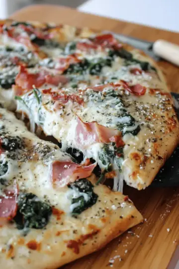 Spinach Prosciutto Alfredo Pizza