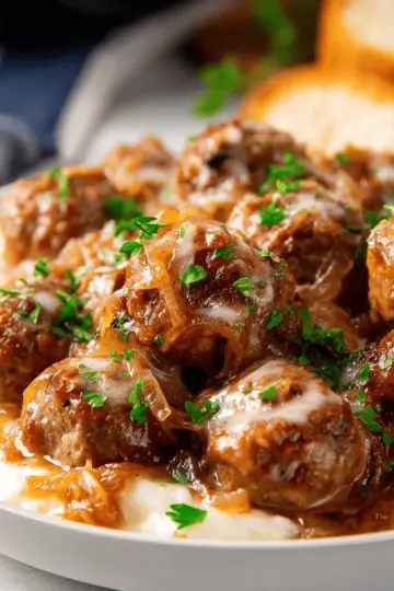 Slow Cooker French Onion Meatballs