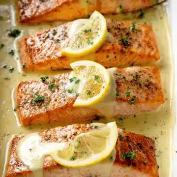 Easy Baked Salmon with Lemon Butter Cream Sauce