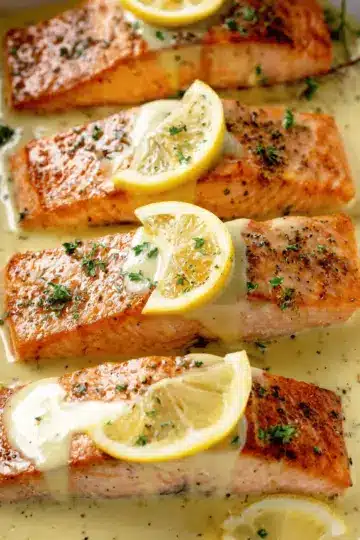 Easy Baked Salmon with Lemon Butter Cream Sauce
