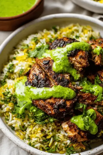 Peruvian Chicken & Rice with Green Sauce