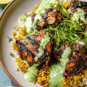 Peruvian Chicken & Rice with Green Sauce