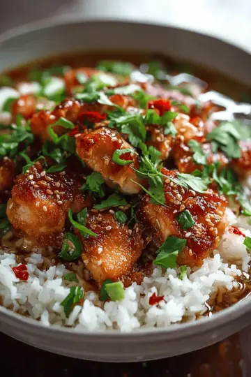 Caramelised Soy Chicken in Garlic Ginger Broth with Rice