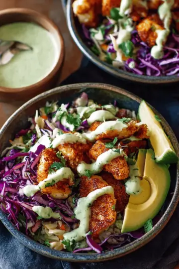 Spicy Fish Taco Bowls with Cilantro Lime Slaw