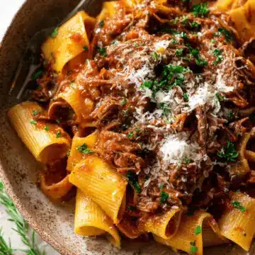 Slow Cooked Shredded Beef Ragu Pasta