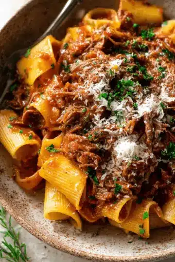 Slow Cooked Shredded Beef Ragu Pasta