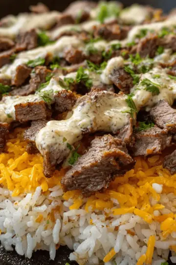 Steak Cheese and Rice