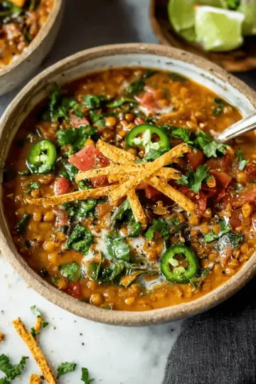 Vegan Lentil Tortilla Soup