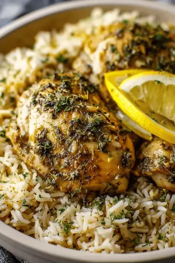 Slow Cooker Lemon Herb Chicken and Rice
