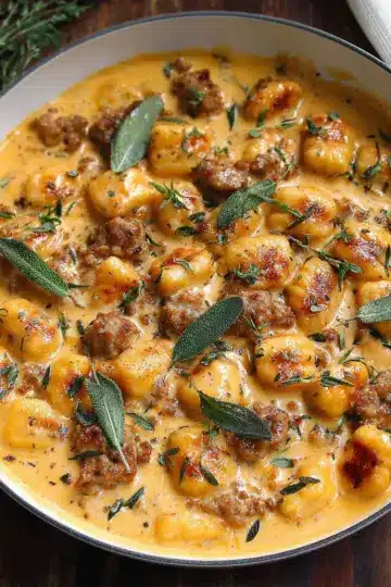 Creamy Butternut Squash Gnocchi with Sausage, Thyme, and Sage