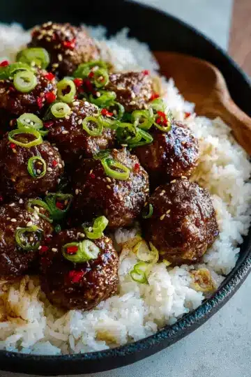 Korean BBQ Meatballs over Rice