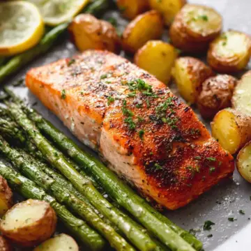 Sheet Pan Salmon and Asparagus with Potatoes