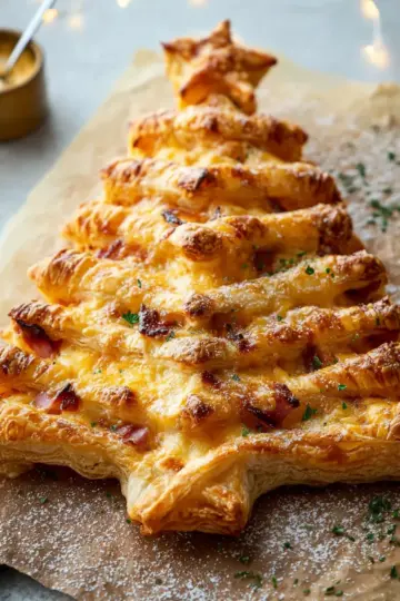 Cheesy Ham Puff Pastry Christmas Tree