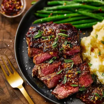 Ribeye and Roasted Garlic Pan Sauce