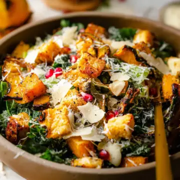 Autumn Caesar Salad with Roasted Delicata Squash Croutons