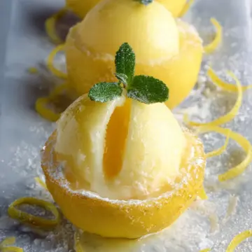 Sorbetto di Limone Dressed Up in a Frozen Lemon Shell