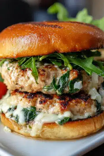 White Cheddar and Spinach Chicken Burgers