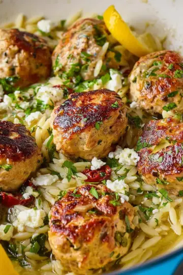 One-Pan Greek Chicken Meatballs and Lemon Orz