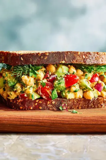 Chickpea Salad Sandwich with Fresh Veggies and Herbs