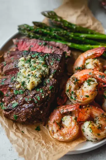 Garlic Butter Ribeye Steak And Shrimp