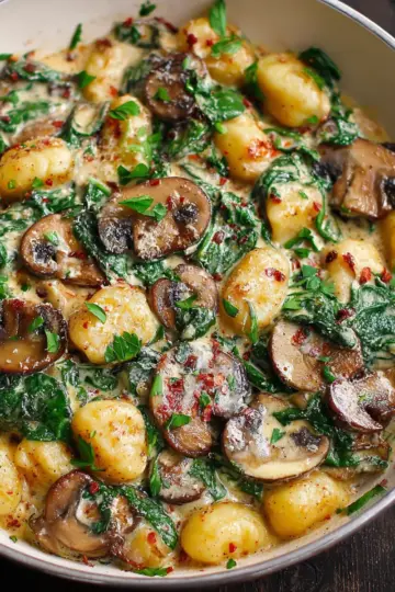 Creamy Spinach and Mushroom Gnocchi