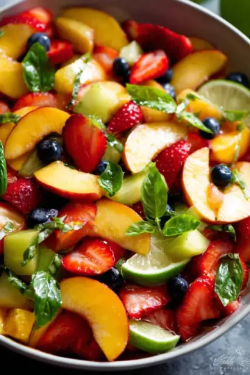 Honey Lime Basil Peach Fruit Salad