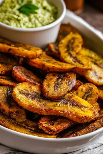Baked Plantains with Avocado Dip