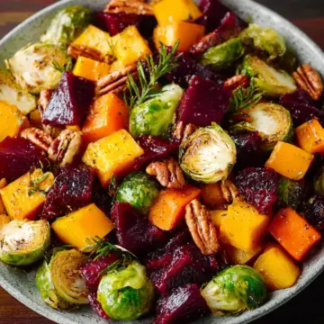 Winter Vegetable Salad with Butternut Squash, Brussels Sprouts, and Beets