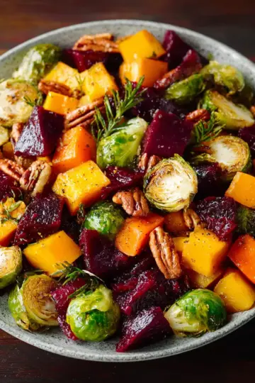 Winter Vegetable Salad with Butternut Squash, Brussels Sprouts, and Beets