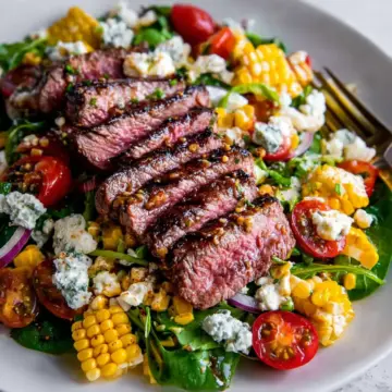 Balsamic Steak Gorgonzola Salad with Grilled Corn