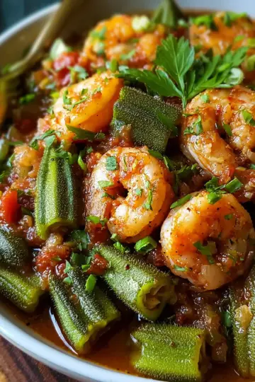 Savory Smothered Okra with Shrimp