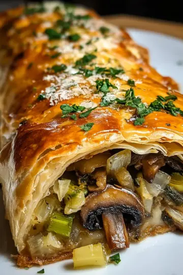 Savory Mushroom Strudel with Leeks and Parmesan Cheese Bliss