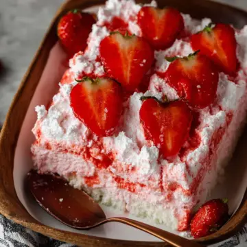 Strawberry Jello Cool Whip Dessert with Angel Food Cake