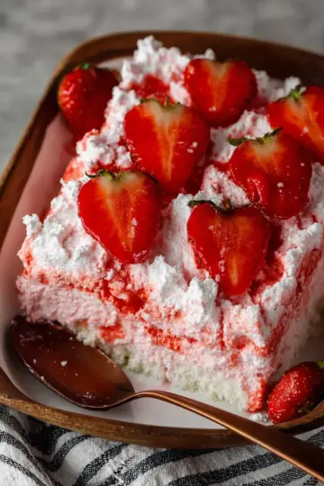 Strawberry Jello Cool Whip Dessert with Angel Food Cake