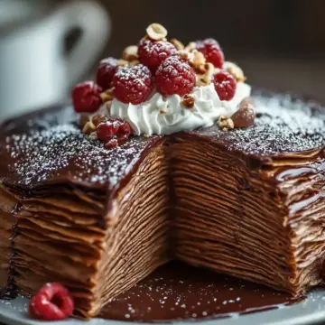 Indulge in Rich Chocolate Hazelnut Crepe Cake Layers