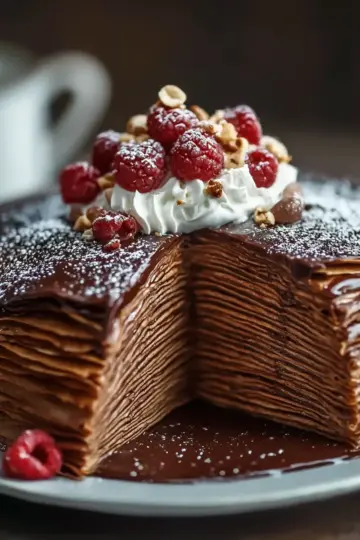 Indulge in Rich Chocolate Hazelnut Crepe Cake Layers
