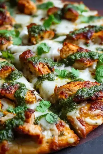 Tandoori Chicken Pizza with Cilantro Mint Chutney