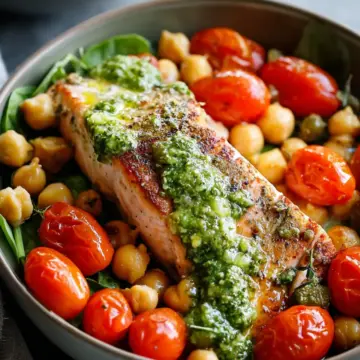 Delicious Pesto Salmon Chickpea Bowls
